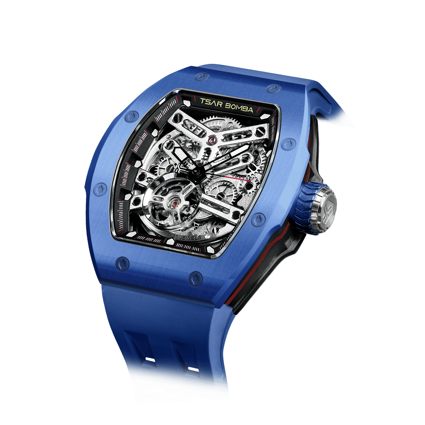 TSAR BOMBA uhr Luxuriöse skelettierte Herren-Automatikuhr mit Wechselarmband. Hochleistungsfähiges mechanisches Meisterwerk Kleinblau