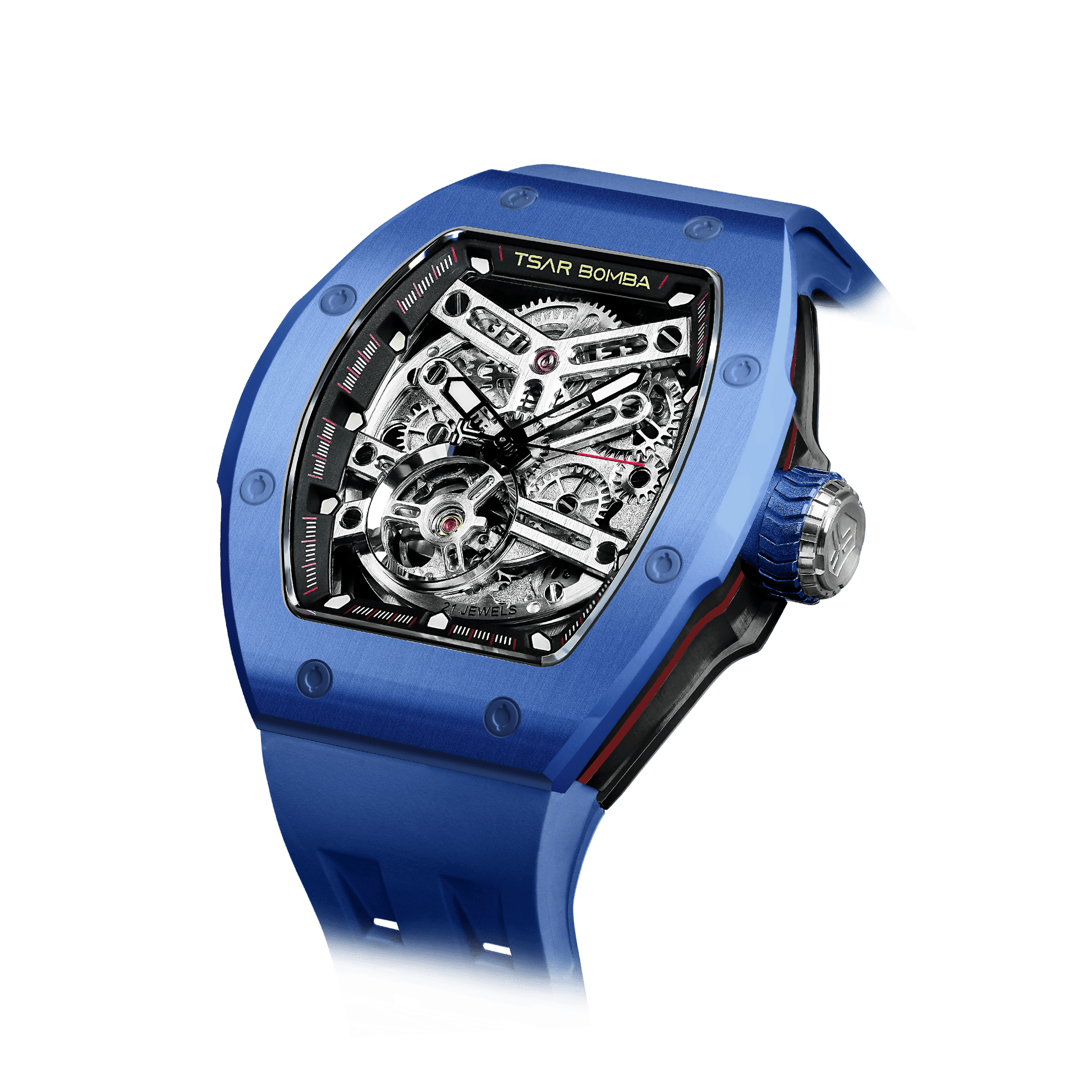 TSAR BOMBA uhr Luxuriöse skelettierte Herren-Automatikuhr mit Wechselarmband. Hochleistungsfähiges mechanisches Meisterwerk Kleinblau