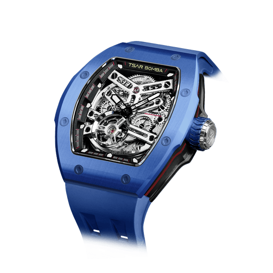 TSAR BOMBA uhr Luxuriöse skelettierte Herren-Automatikuhr mit Wechselarmband. Hochleistungsfähiges mechanisches Meisterwerk Kleinblau