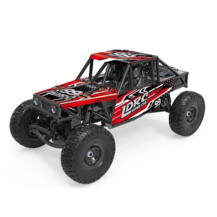 LDRC 18499 1/18 Scale 4WD 10 km/h Full Proportional RTR RC Rock Crawler with Pipe Rack, LED Lights, Straight Axle - Red