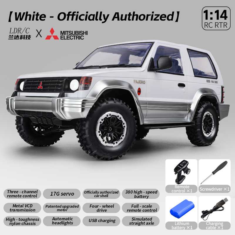 LDRC LD1297S 1/14 Scale Mitsubishi Pajero Licensed 4WD Off-Road 2-Speed SUV RC Car - White