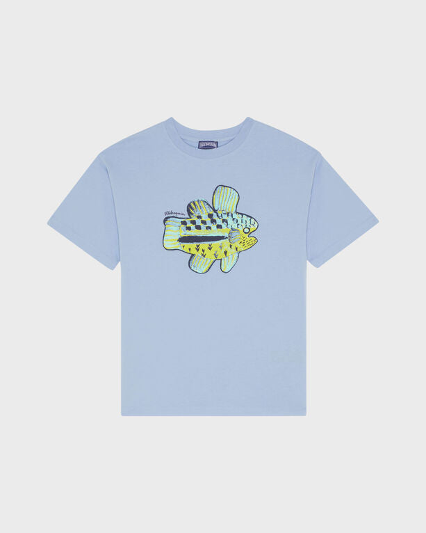 Vilebrequin - Boys Organic Cotton Oversize T-shirt Fish - Tee Shirt - Galileo - Blue - Size 14