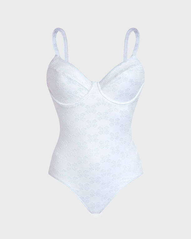 Vilebrequin - Women Underwire One-piece Swimsuit Turtle Monogram Jacquard - Swimwear - Leonita - White - Size L