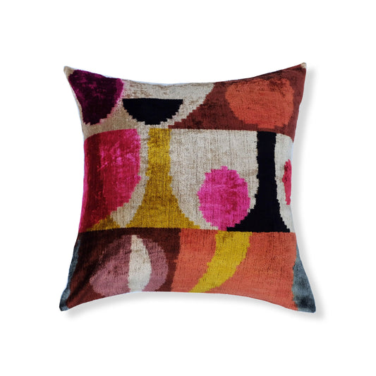 Biga Silk Ikat Pillow - 24" x 24" / Yellow & Pink & Orange