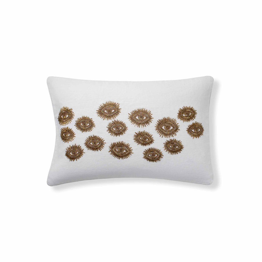 Eye Spy Pillow - 16" x 24" / White Linen & Gold