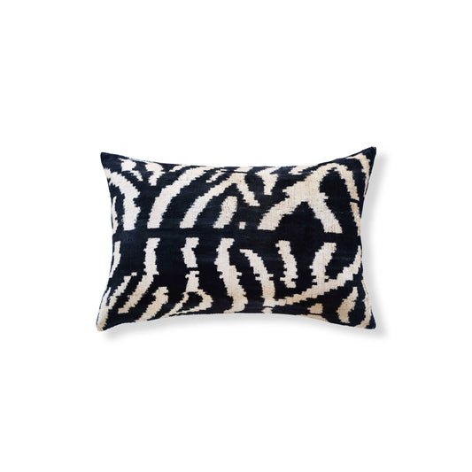 Gazi Silk Ikat Lumbar Pillow - 16" x 24" / Black