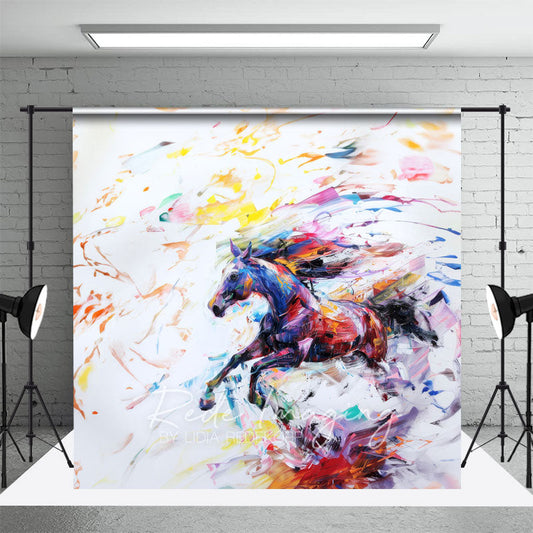 Aperturee Abstract Colorful Running Painted Horse Backdrop, 3X2FT(1MX0.6M), 14 USD, abstract textured backdrops, LRHD3K33-M