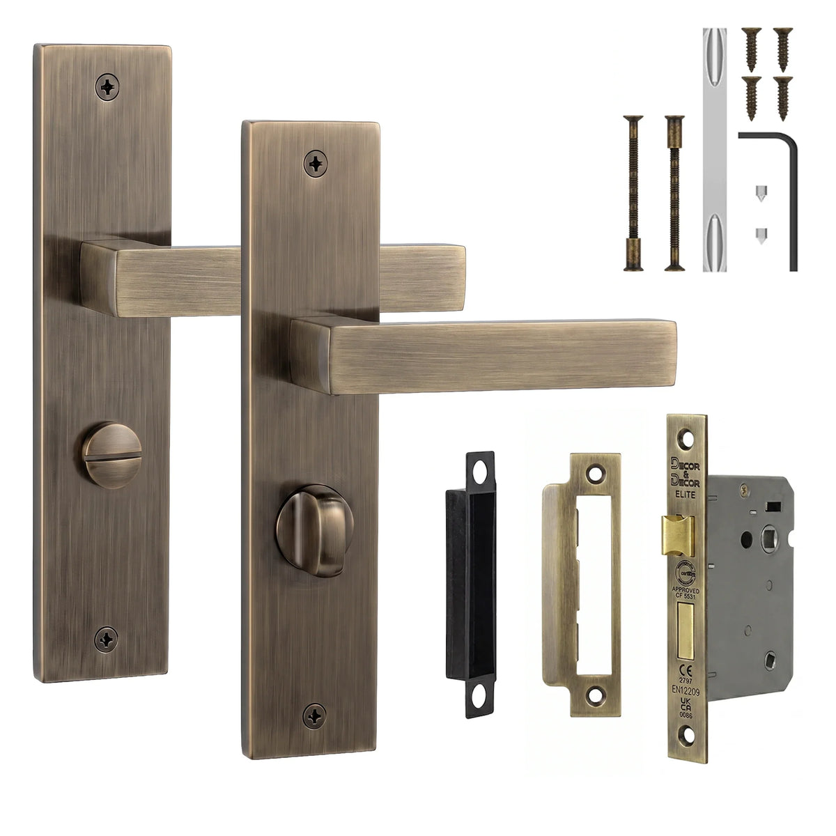 Lumina Antique Brass Bathroom Door Lever Handles on Backplate - Bathroom Kit 64mm