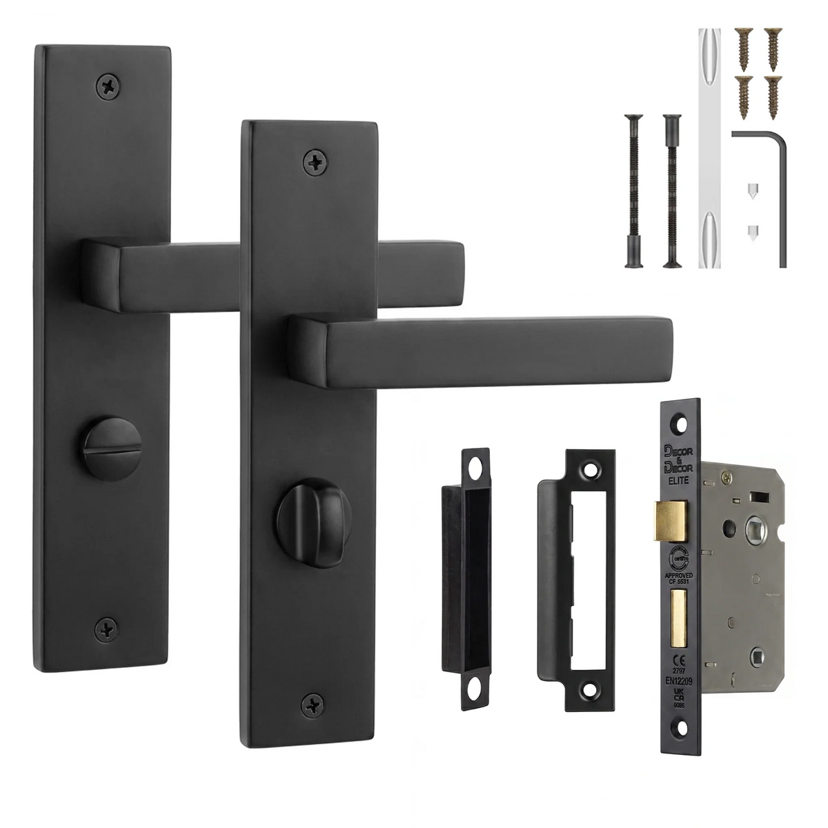 Lumina Matt Black Bathroom Door Lever Handles on Backplate - Bathroom Kit 64mm