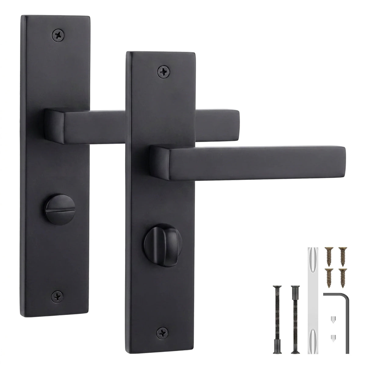 Lumina Matt Black Door Lever Handles on Backplate - WC Turn