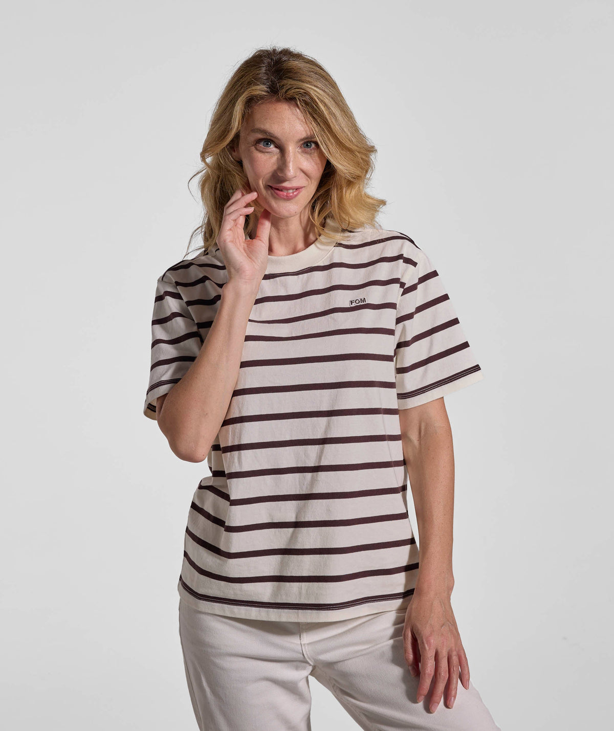 Ladies Relaxed Stripe Tee - Ivory & Chocolate