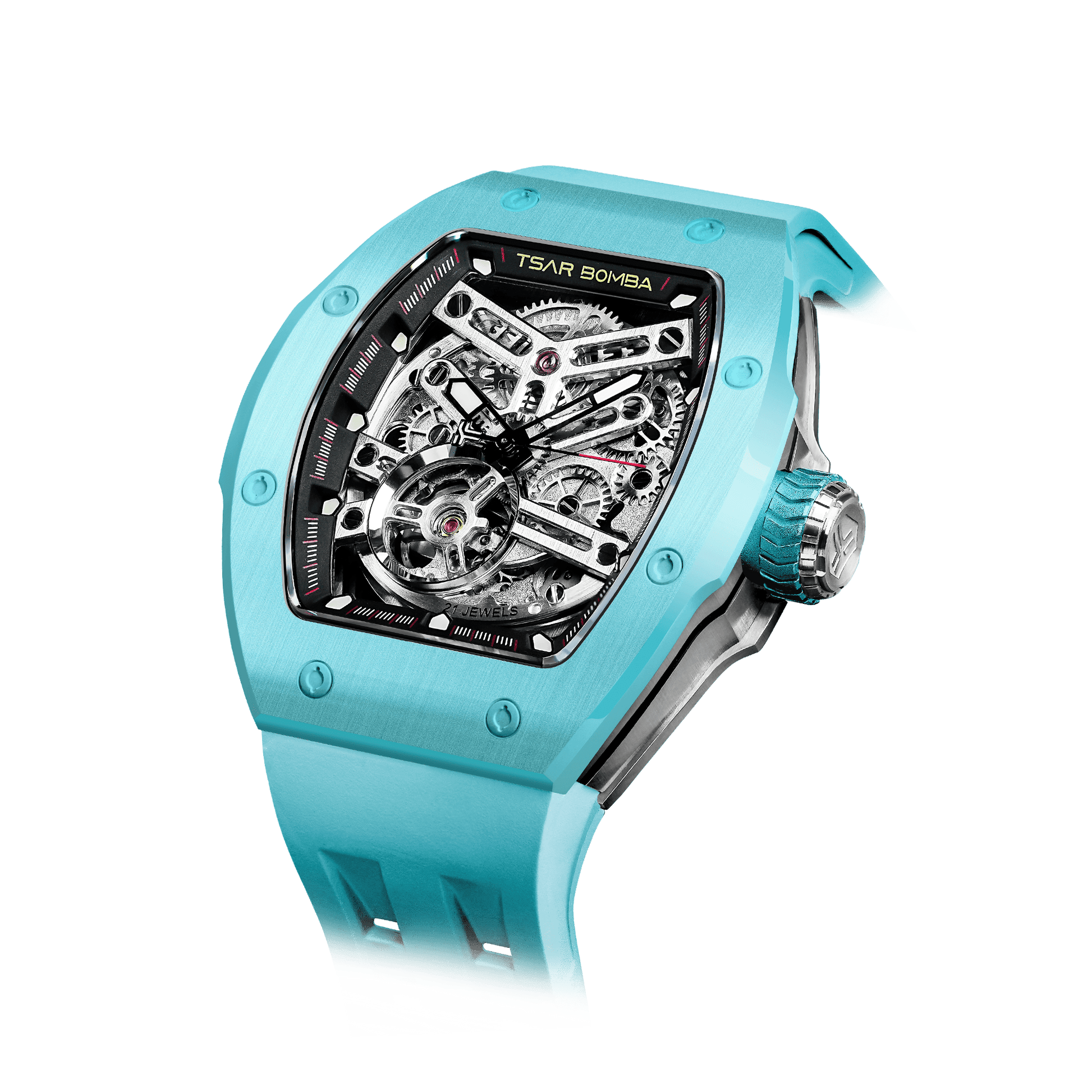 TSAR BOMBA Atomic Serie – Luxuriöse skelettierte Herren-Automatikuhr mit Wechselarmband. Hochleistungsfähiges mechanisches Meisterwerk Seeblau