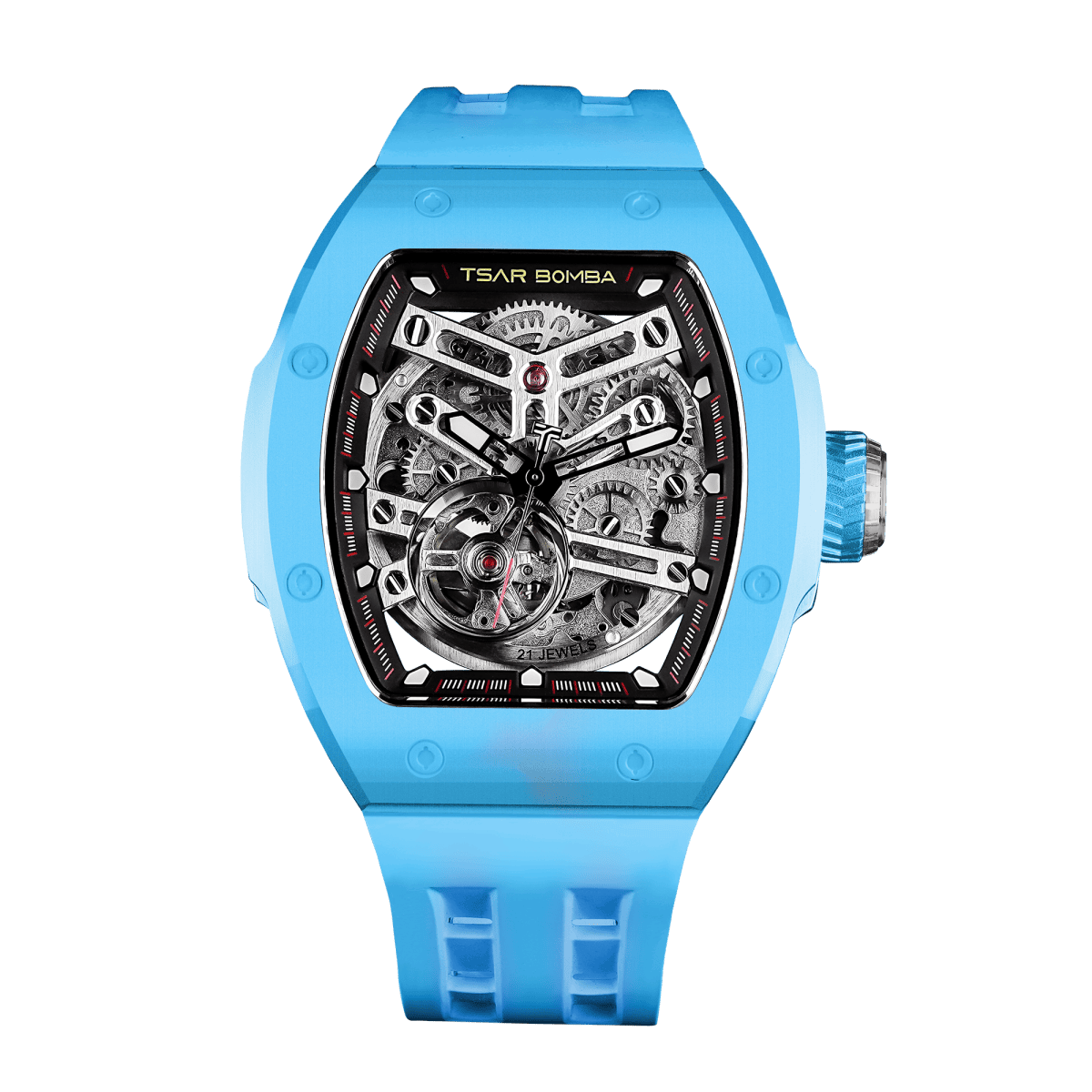 TSARBOMBA Atomic TB8218C-lake biue Men's Fashion Watch, Miyota automatic mechanical movement, tonneau-style watch, ceramic bezel and interchangeable a