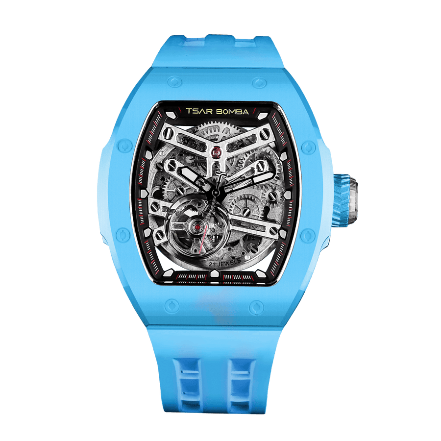 TSARBOMBA Atomic TB8218C-lake biue Men's Fashion Watch, Miyota automatic mechanical movement, tonneau-style watch, ceramic bezel and interchangeable a
