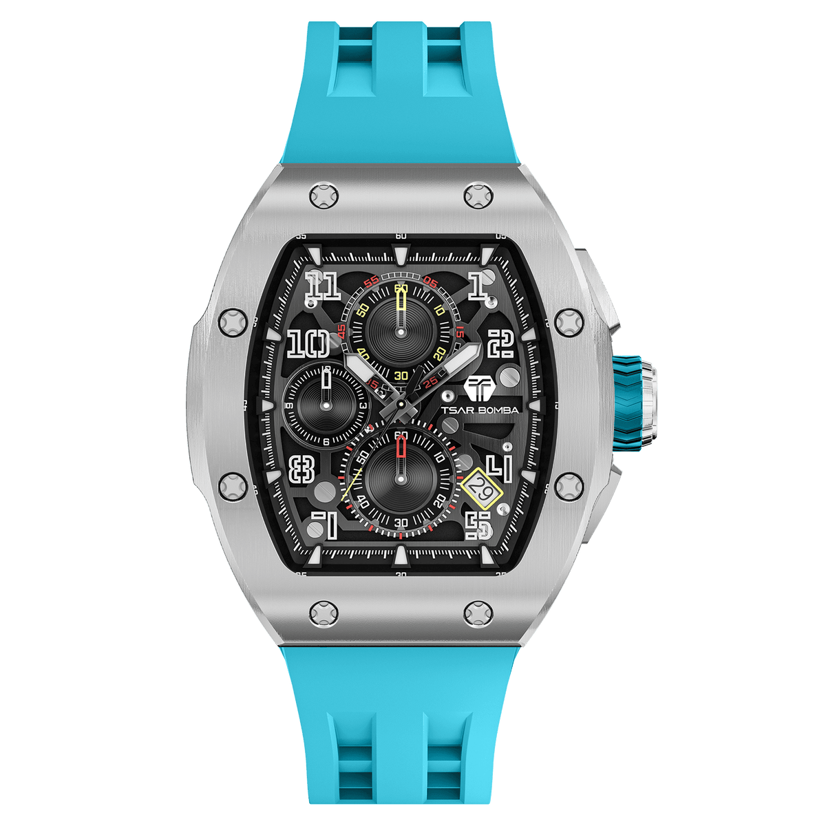 TSAR BOMBA Atomic TB8214A Edelstahl Chronograph de Quarz austauschbar Herrenuhr-Lünette aus Edelstahl-intercahngeable Lünette;Armband;crown-Lake Blau
