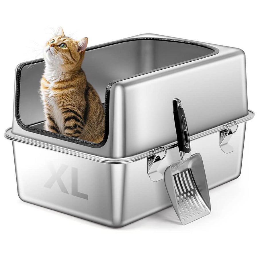 Large Semi Enclosed Removable Stainless Steel Cat Litter Box - Silver / 19.7"L x 13.8"W x 11.8"H