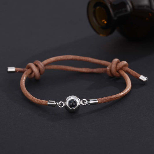 Lederseil Foto Projektion Armband mit Bild im Stein