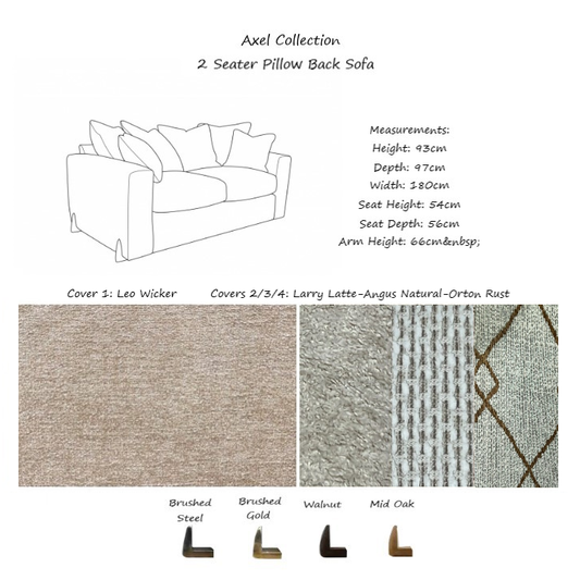 Axel Fabric Sofa - Choice Of Pillow Or Standard Back, Fabrics & Feet