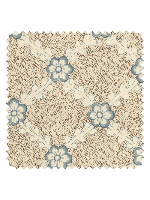 'Lucia' Tea Stained Linen Fabric by Nathan Turner - Brown Blue - LINEN / YARD