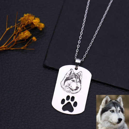 Haustier Kopf Porträt Dog Tag Kette mit Hohler Pfote-tier erinnerung ketten