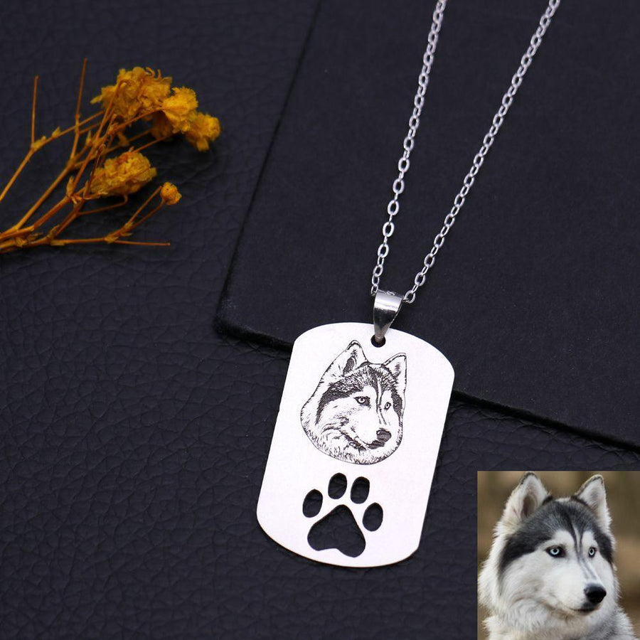Haustier Kopf Porträt Dog Tag Kette mit Hohler Pfote-tier erinnerung ketten
