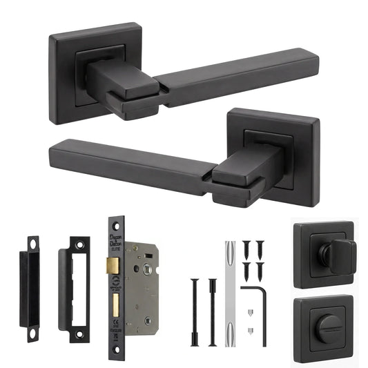 Nexus Matt Black Bathroom Door Lever Handles - Bathroom Kit 64mm