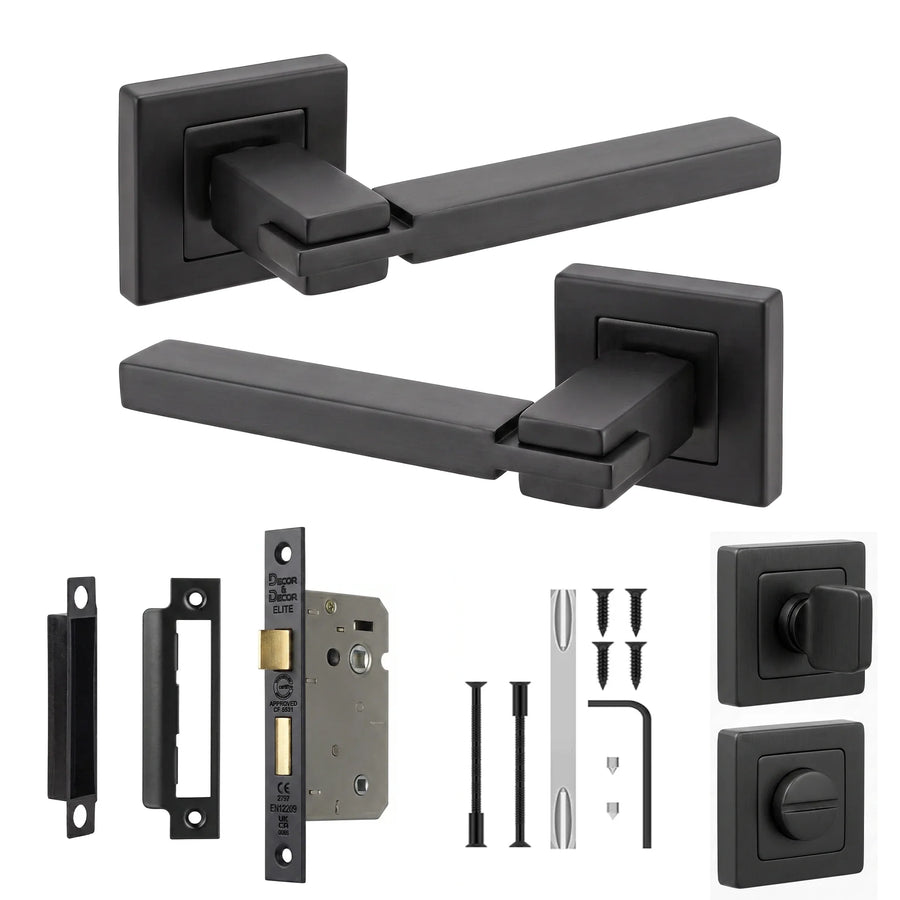 Nexus Matt Black Bathroom Door Lever Handles - Bathroom Kit 64mm