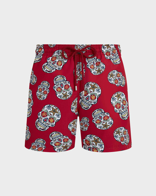 Vilebrequin - Men Red Swim Trunks Día De Muertos - Swimwear - Moorea - Red - Size XXXL