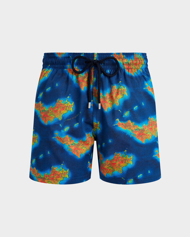 Vilebrequin - Men Stretch Short Swim Shorts Bathymétrie Des Oceans Saint Barthélemy - Swimwear - Monrise - Blue - Size XXXL