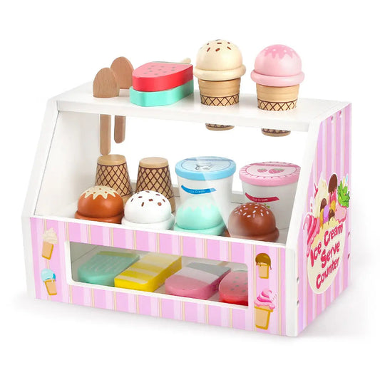 38 PCS Wooden Ice Cream Set Shop for Toddlers