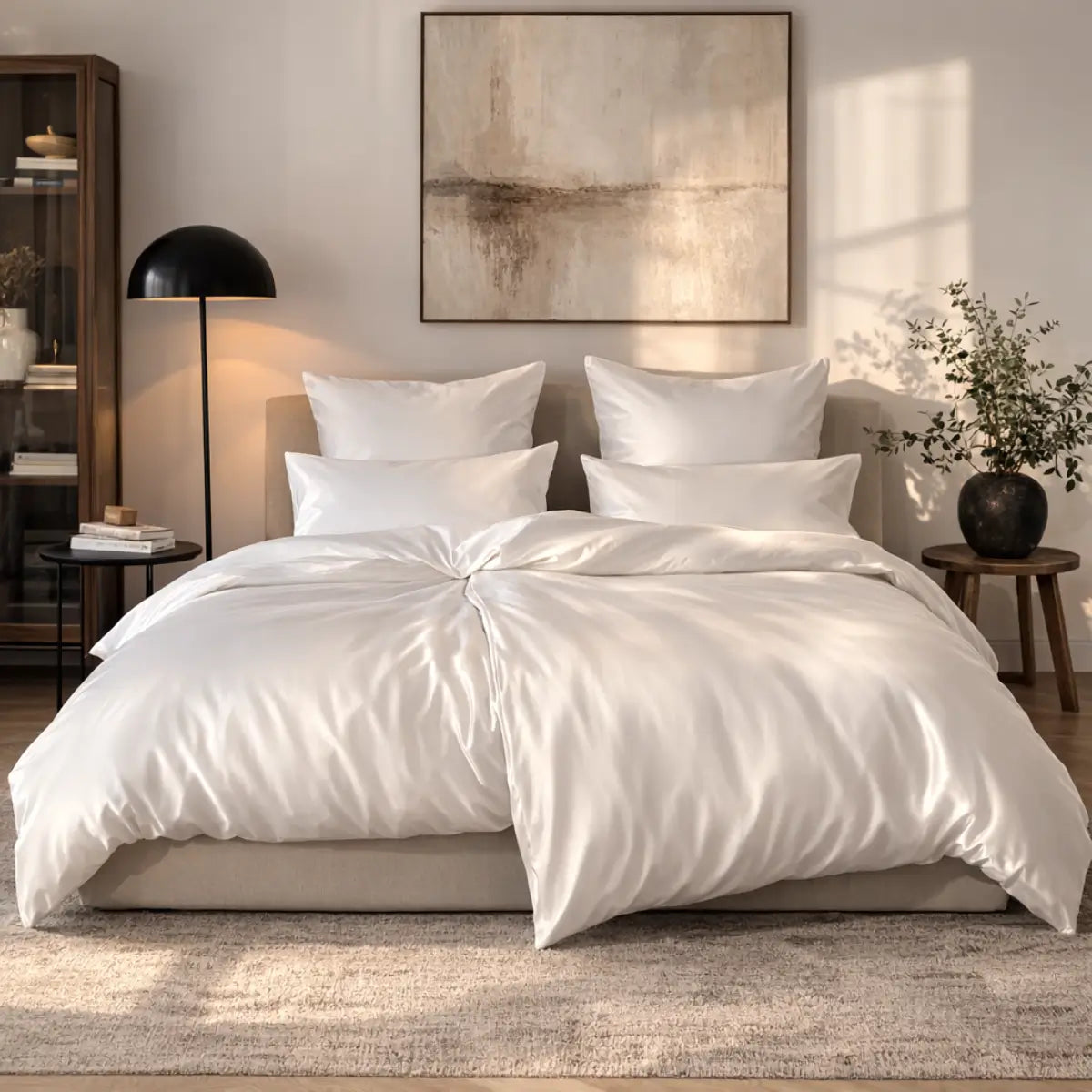 Mako-Satin Bettwäsche Set - Weiß / 135x200 + 80x80 cm