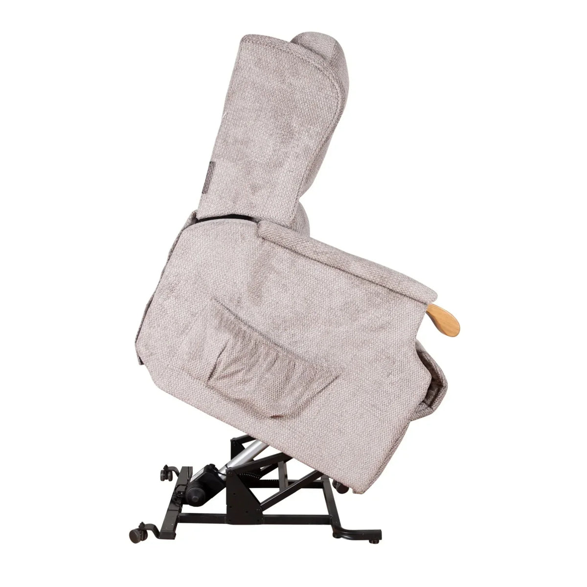 Malvern Rich Stone Fabric Riser Recliner - Choice Of Sizes & Trim - Ladies Chair / Mid Oak