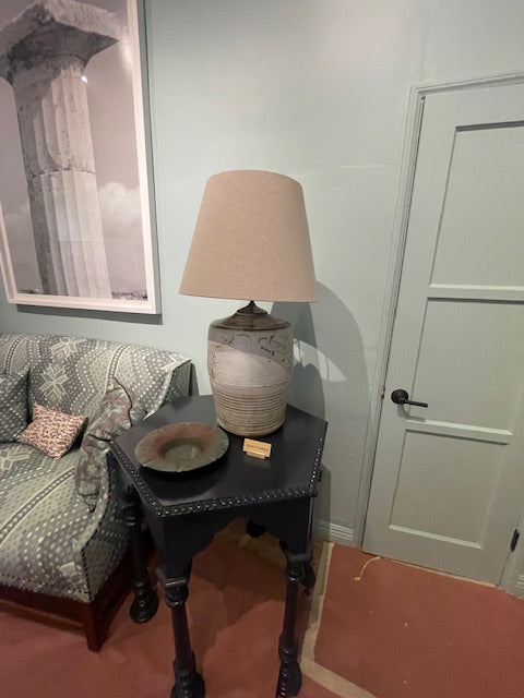 EHI - Object- Vintage Midcentury Ceramic Lamp-White/Brown