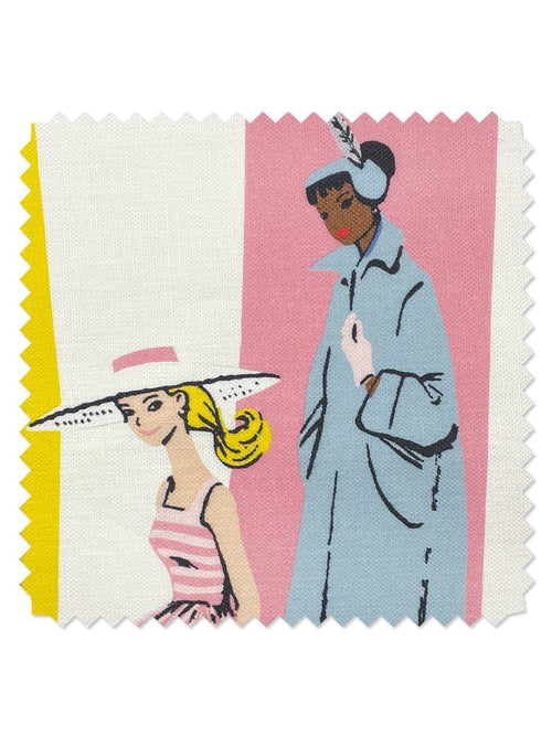 'Mod Shapes' Fabric by Barbie™ - Daffodil Persimmon - LINEN / SAMPLE