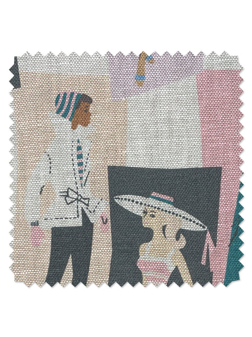 'Mod Shapes' Flax Linen Fabric by Barbie™ - Lavender Peach - FLAX LINEN / YARD