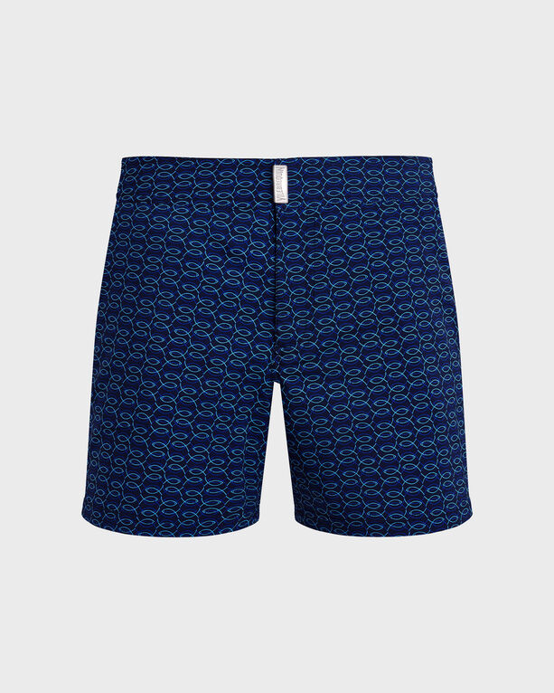 Vilebrequin - Men Stretch Short Swim Shorts Flat Belt Fish Net - Swimwear - Menise - Blue - Size XXXL
