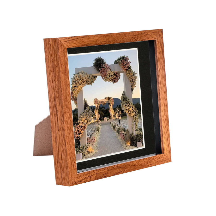 8" x 8" Dark Wood 3D Box Photo Frame - with 6" x 6" Mount - Black Mount