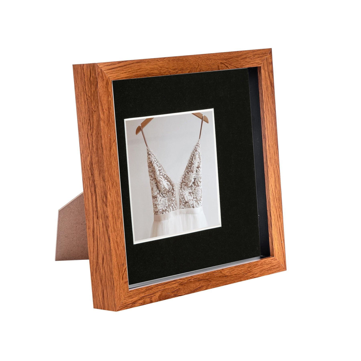 8" x 8" Dark Wood 3D Box Photo Frame - with 4" x 4" Mount - Black Mount