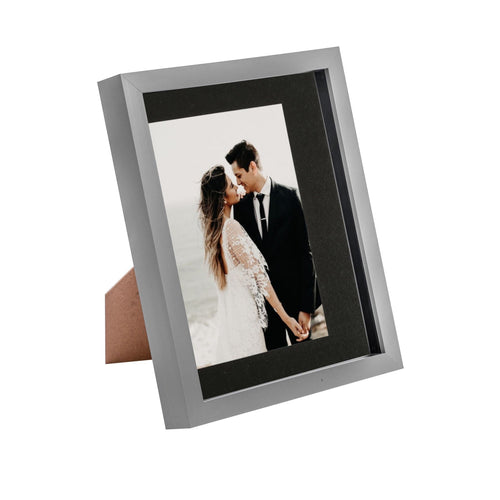 8" x 10" Grey 3D Box Photo Frame - with 5" x 7" Mount - Black Mount