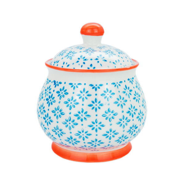 Hand Printed Stoneware Sugar Bowl - Blue