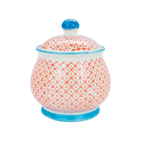 Hand Printed Stoneware Sugar Bowl - Orange