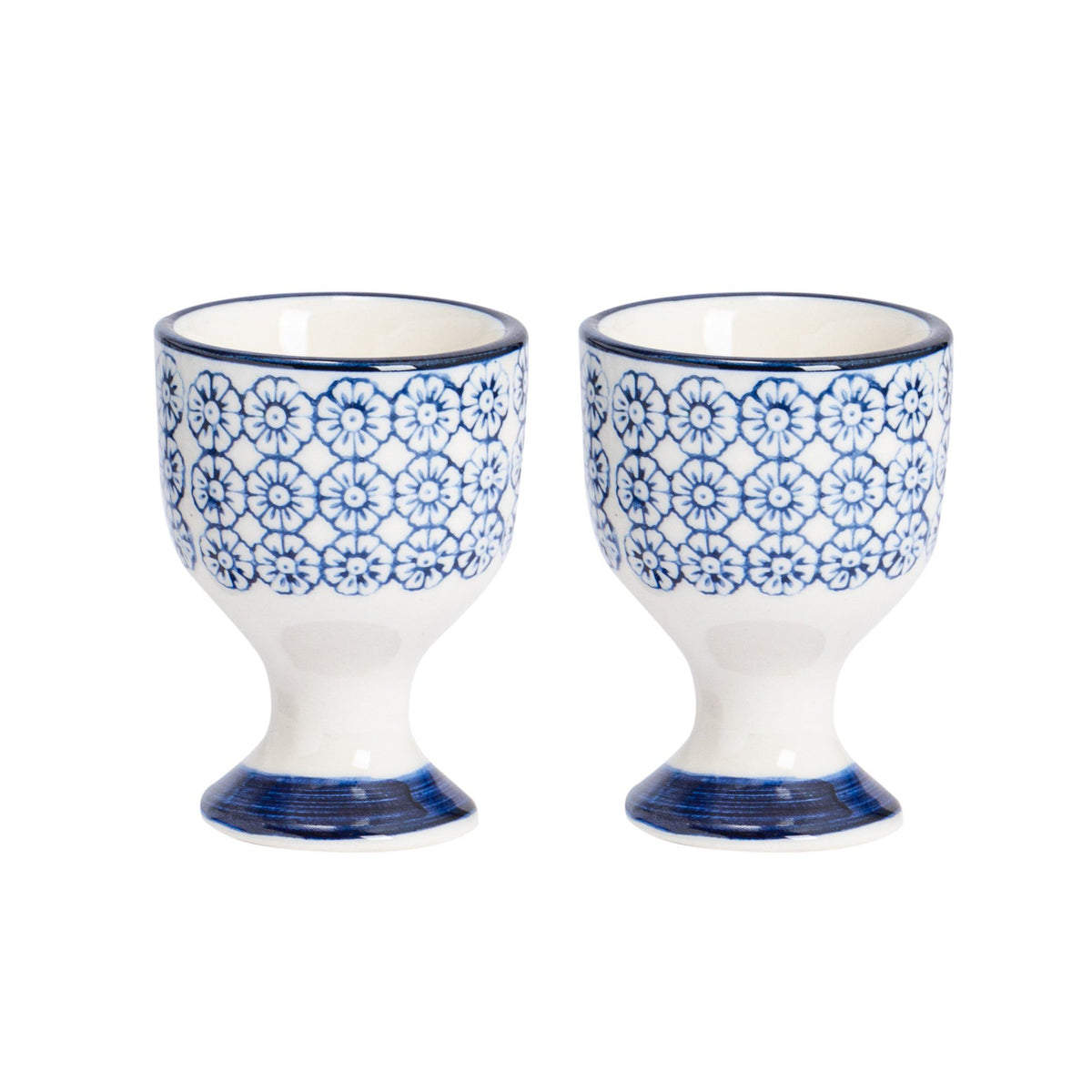 Floral Hand Printed Stoneware Egg Cups - Pack of Two