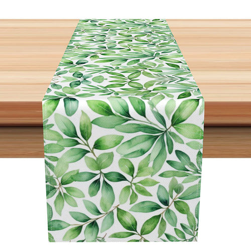 Aperturee Spring Greenery Table Runner with Painted Plant Leaves, Watercolor Botanical Decor for Holiday Dining, 12x72in (WxH), 15.52 USD, table run