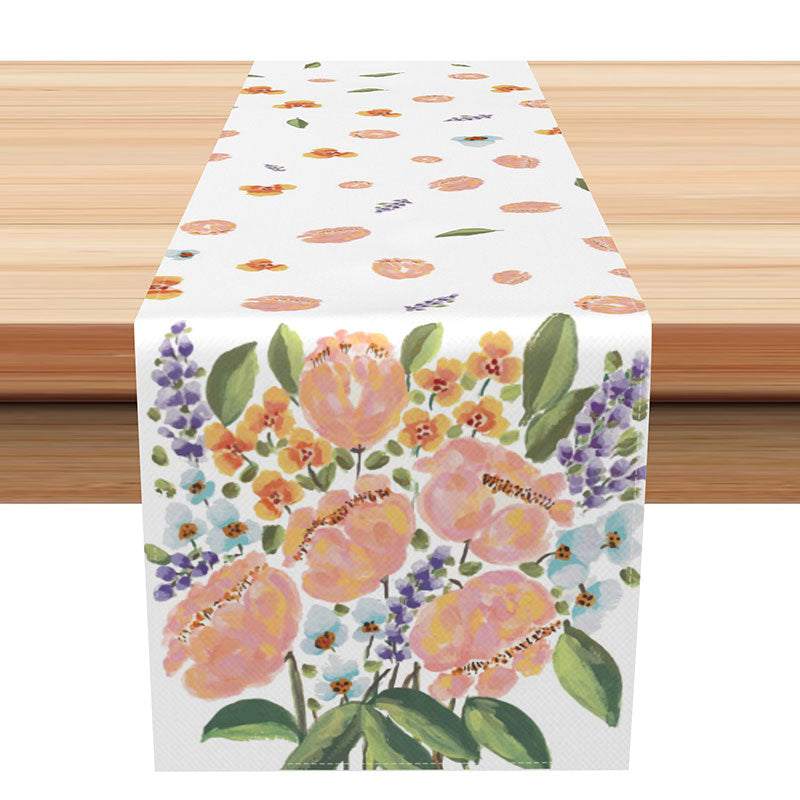 Aperturee Painted Floral Table Runner with Pink Watercolor Blossoms, for Spring Wedding and Bridal Shower Decor, 12x72in (WxH), 15.52 USD, table run