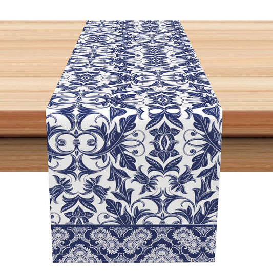 Aperturee Vintage Table Runner with Blue and White Floral Toile Pattern, for French Country and Farmhouse Decor, 12x72in (WxH), 15.52 USD, table run