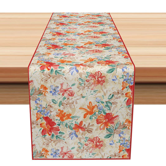 Aperturee Classic Christmas Table Runner with Red and Green Painted Floral Print, for Holiday and Winter Dining, 12x72in (WxH), 15.52 USD, table run