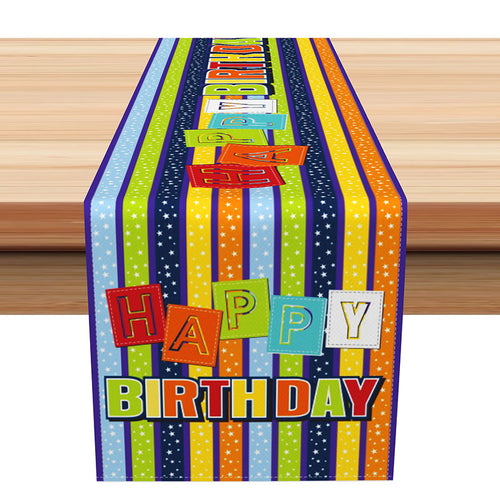 Aperturee Happy Birthday Table Runner with Colorful Stripes and Sparkles, for Fun and Festive Party Table Decor, 12x72in (WxH), 15.52 USD, table run