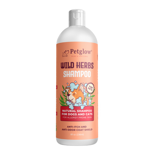 PetGlow Pure Natural Wild Herbs Shampoo for Dogs and Cats, Reduces Itching, Dandruff, Odor, Contains Aritha Tulsi Amla Soap Nut, No Parabens, Sulphate