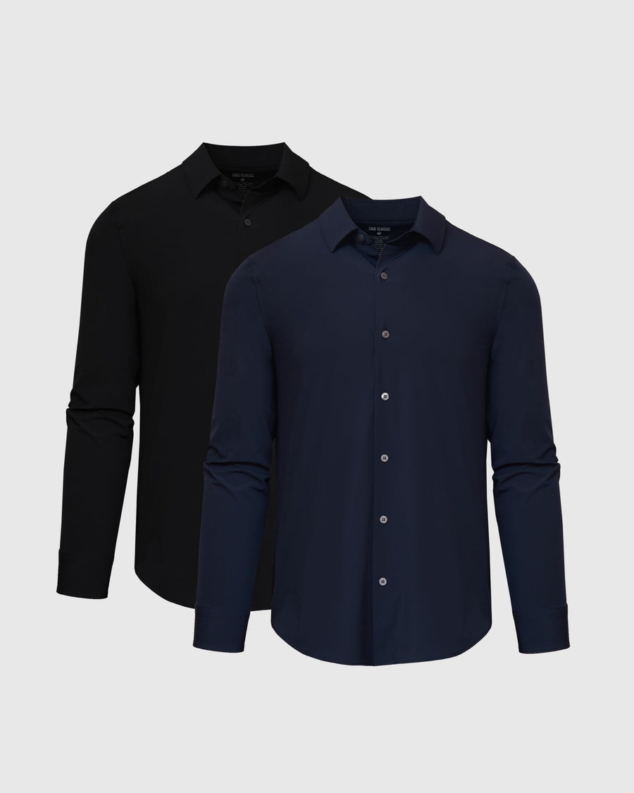 True Classic Navy Blue and Black Lightweight Dress Shirt 2-Pack | Small