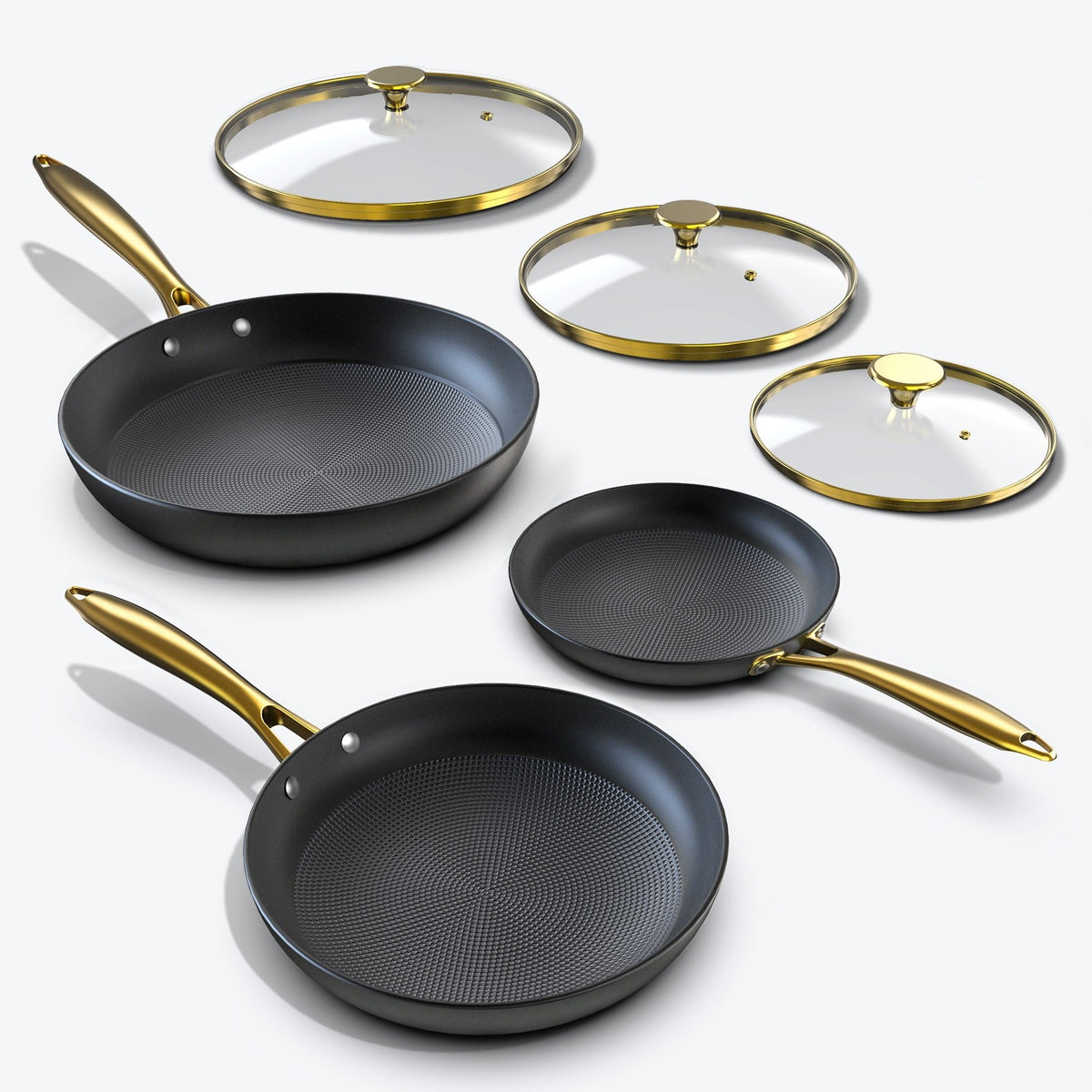 Nonstick Frying Pans Set 8&10&12 Inch Cast Iron Skillets with Glass Lids